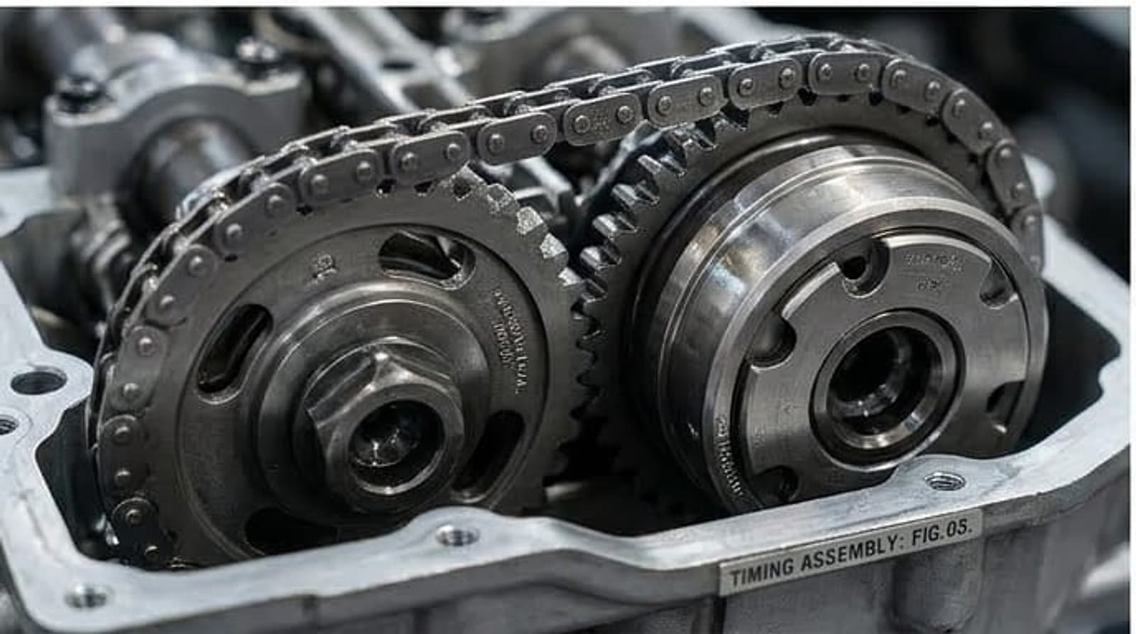 Timing chain and cam sprocket close-up